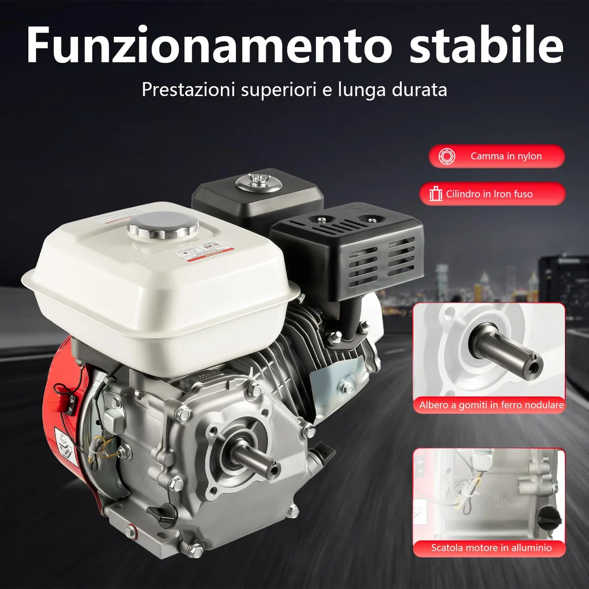 7.5 PS 4-takt Benzinmotor, Go-Karts Motor Einzylinder Standmotor mit Luftkühlsystem, 5100W 215CC 3600 U/min, Tragbarer Antriebsmotor mit Alarm für landwirtschaftliche Geräte, Home Backup