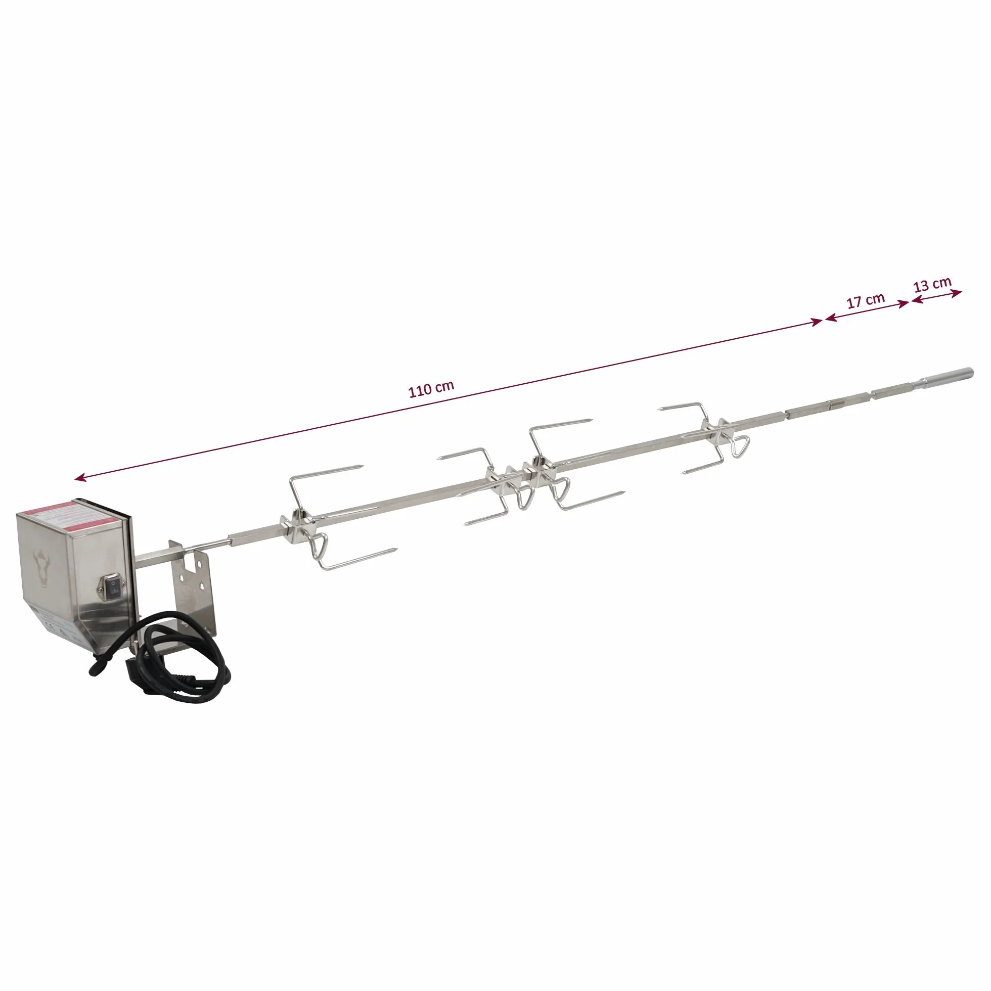 BBQ-Toro Edelstahl Grillspieß Set für die komplette Weber Genesis II 400er und 600er Serie inkl. 4X Fleischnadeln, Motor, Motorhalter, Drehspieß, Rotisserie, Drehspiess
