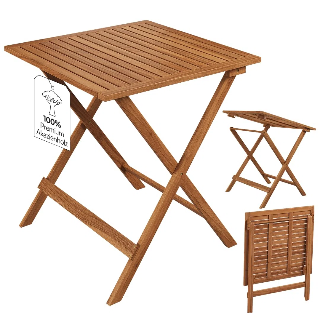 STEELSØN Lystra Gartentisch – Balkontisch 70x70 cm aus Akazienholz geölt – Klapptisch wetterfest bis 80 kg belastbar – Esstisch Garten klappbar – Outdoor-Tisch klein – Holztisch Terrasse – Gartenmöbel