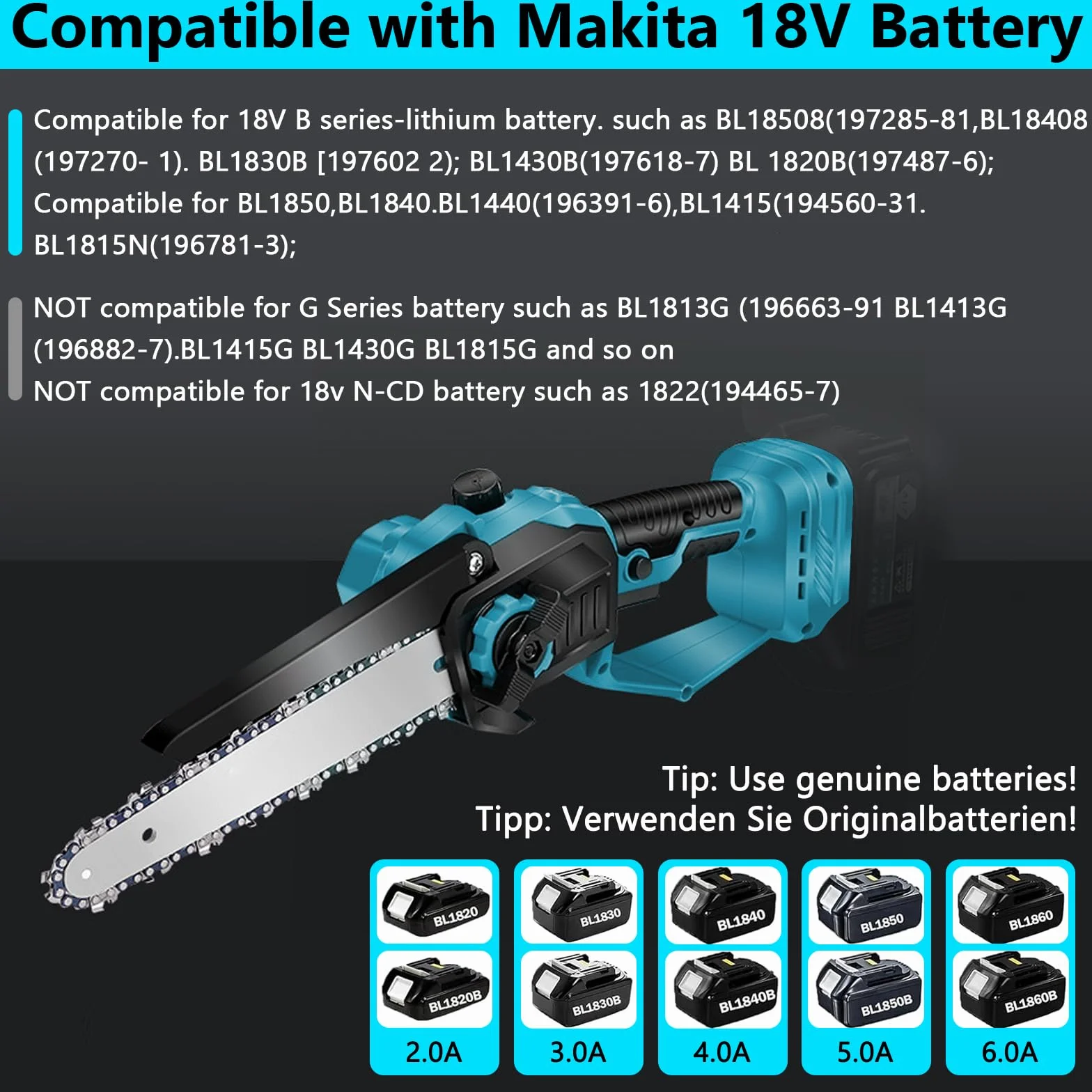 Akku Hochentaster Ast Kettensäge Profi-Astsäge kompatibel mit Makita 18V, 6 Zoll Bürstenlose 2 in 1 Astsäge mit Teleskopstiel und Teleskop Elektro Hochentaster Asts-äge Arbeitshöhe 4,5m (on Akku)