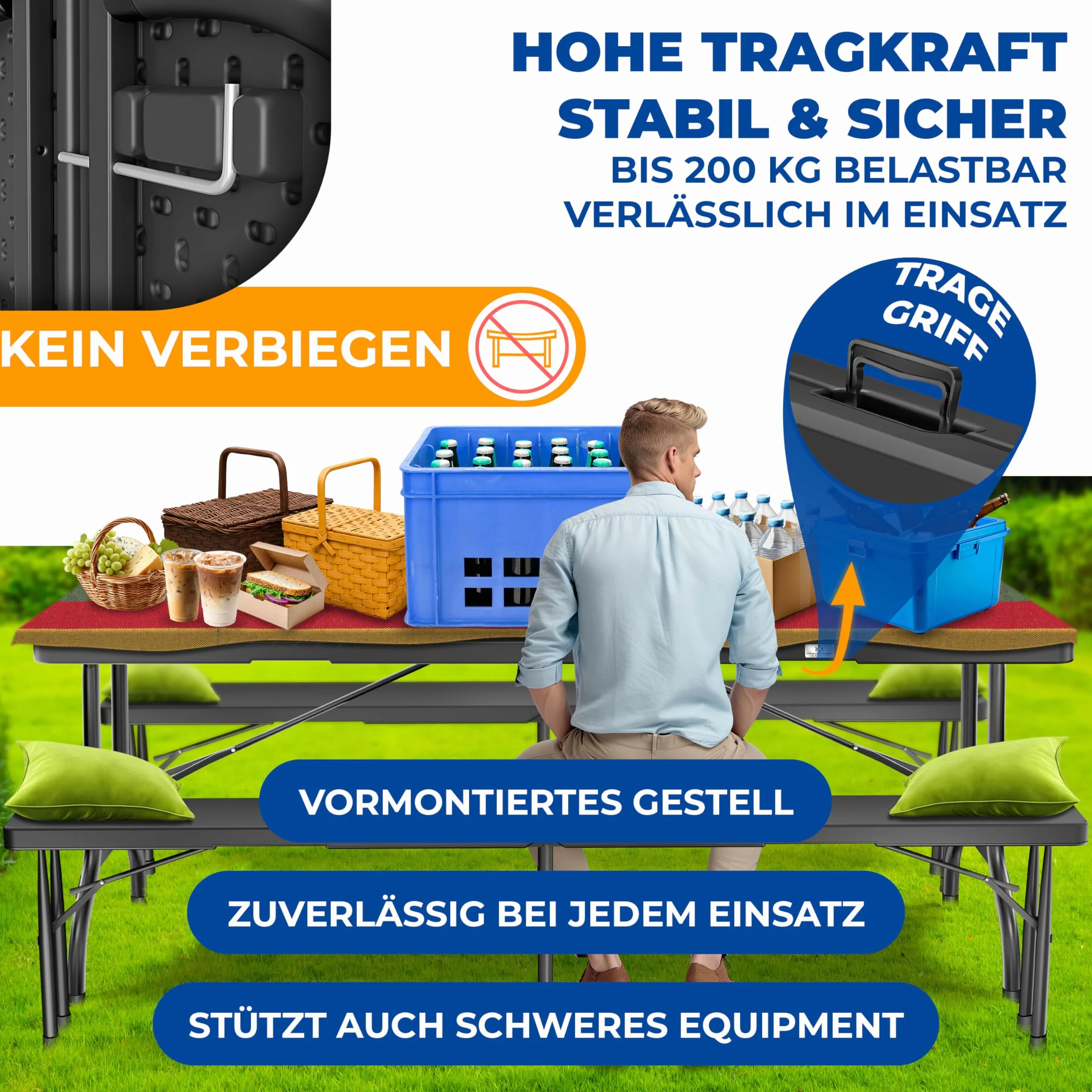 KESSER® Buffettisch Tisch klappbar Kunststoff 183x76 cm Campingtisch Partytisch Klapptisch Gartentisch für Garten, Terrasse und Balkon zusammenklappbar 6 Personen inkl. Cover & Tragegriff, Anthrazit