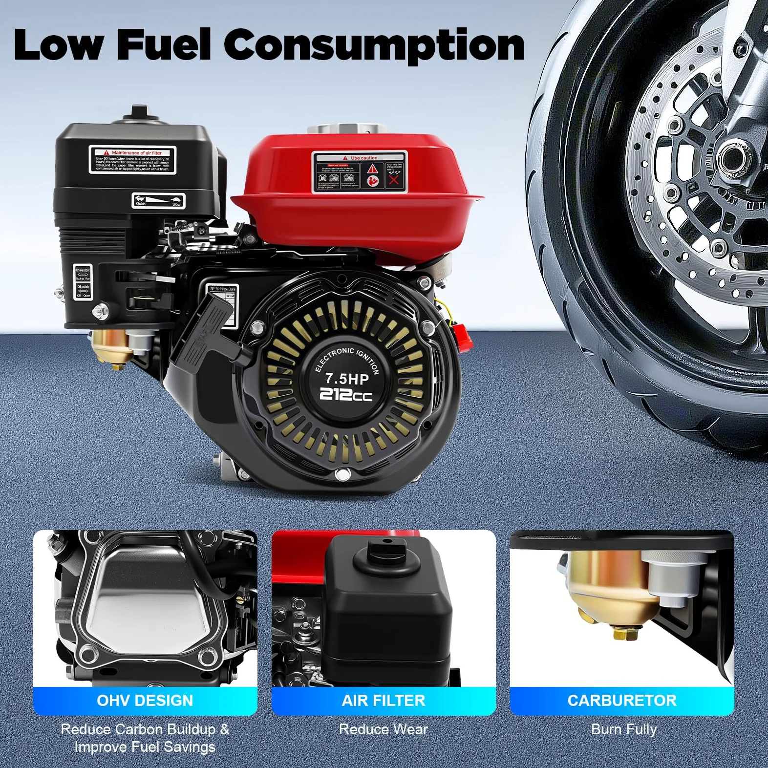 7.5 PS Benzinmotor | Go Kart mit Motor Benzin 4 Takt | Gokart Motor Benzin 4000W | Luftgekühlt | Großer Kraftstofftank | 3600 U/min | GX200