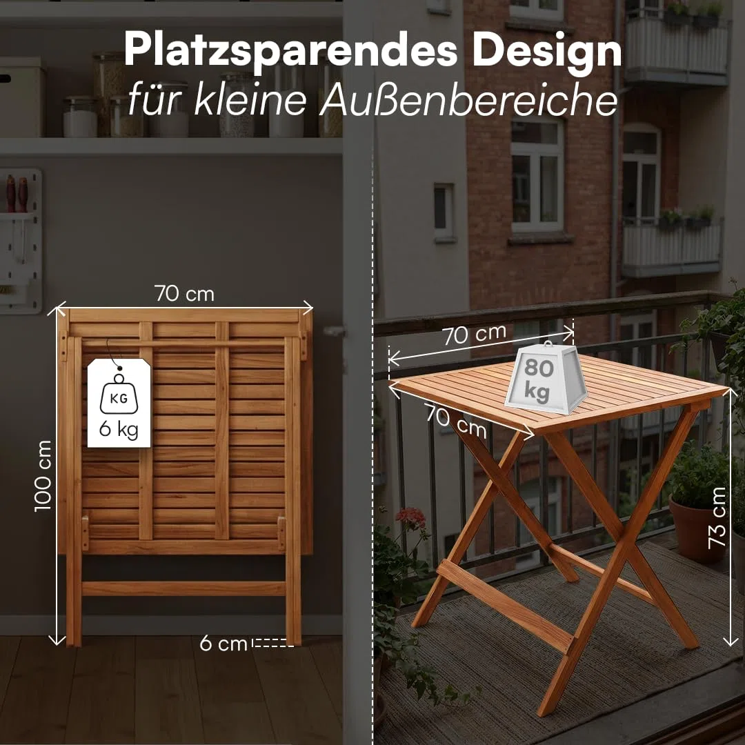 STEELSØN Lystra Gartentisch – Balkontisch 70x70 cm aus Akazienholz geölt – Klapptisch wetterfest bis 80 kg belastbar – Esstisch Garten klappbar – Outdoor-Tisch klein – Holztisch Terrasse – Gartenmöbel