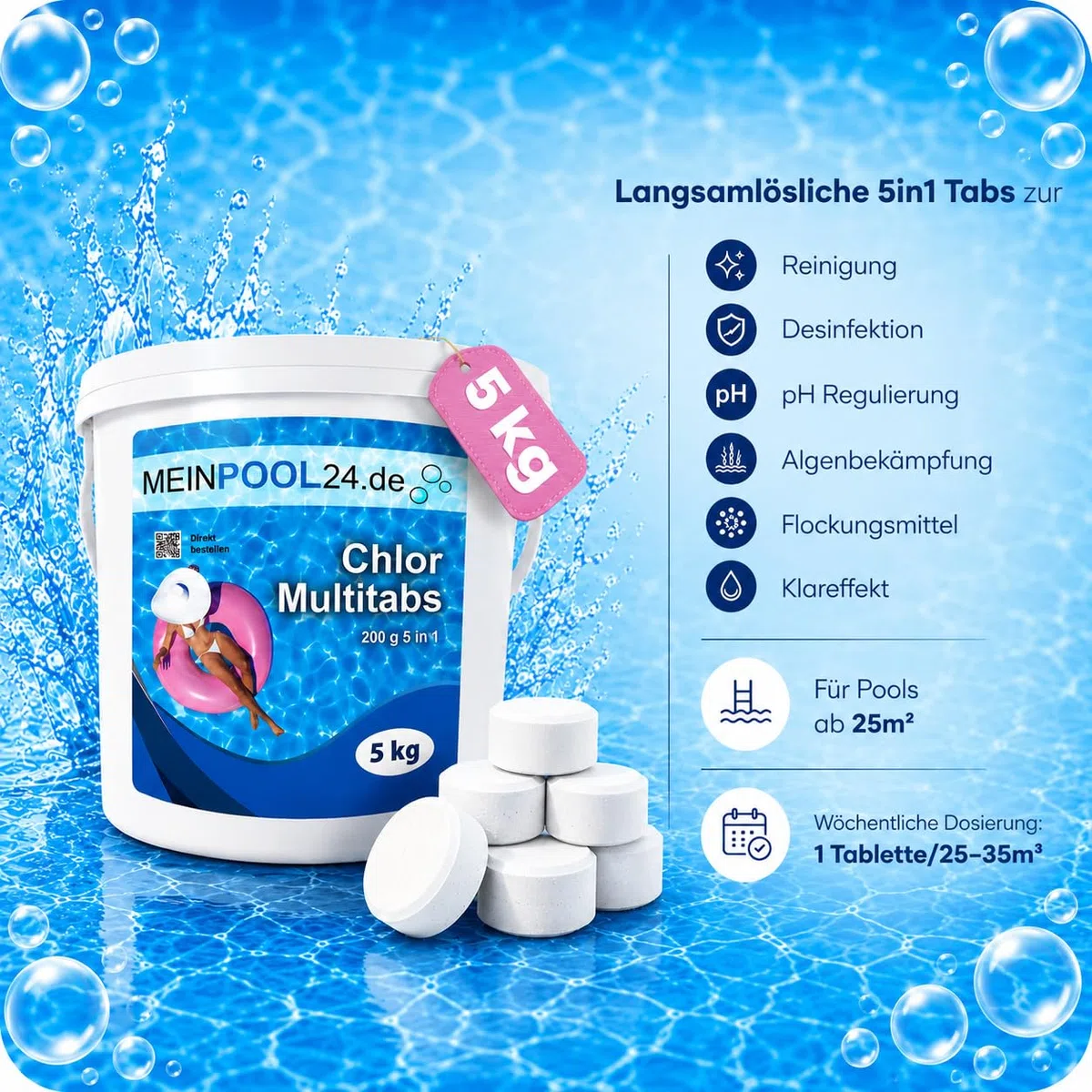 Meinpool24.de 2x5 kg = 10 kg Chlor Multitabs 5 in 1-200g Tabs Multi Chlortabletten