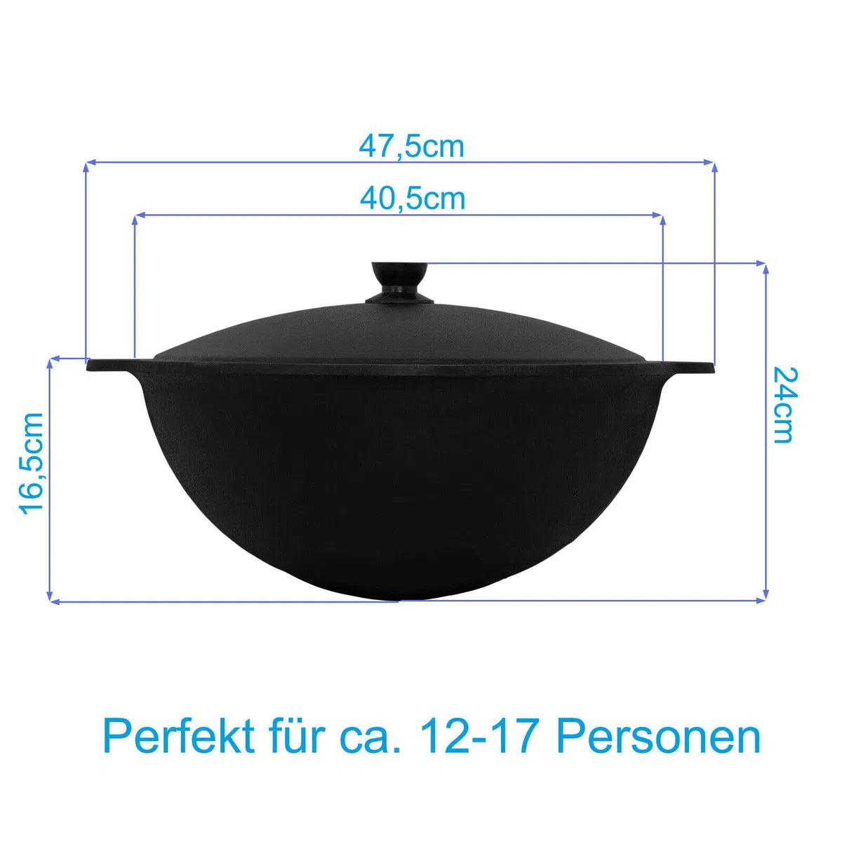 Wok Gusseisen 12 L (runder Boden) Kazan mit Schaumkelle NAMANGAN Uzbek Kasan Uzbekisch Asia WOK Cast Iron KESSEL Camping Usbek Schwenktopf Topf mit Aluminium Deckel Grillwok Gusstopf Wokpfanne
