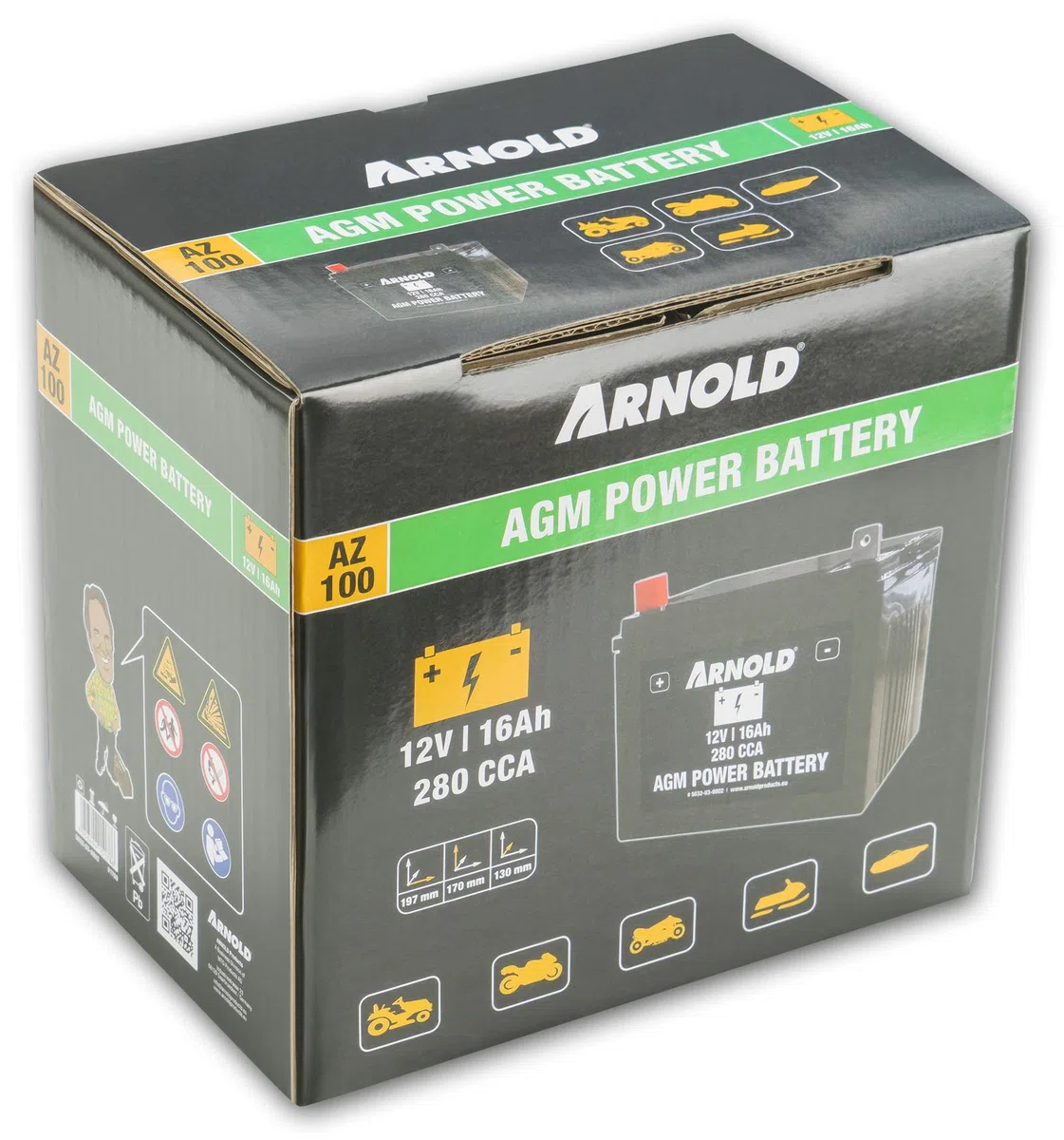ARNOLD AGM Starterbatterie 12V 16Ah, 280 CCA für Rasentraktoren 5032-U3-0002, 12 V, schwarz