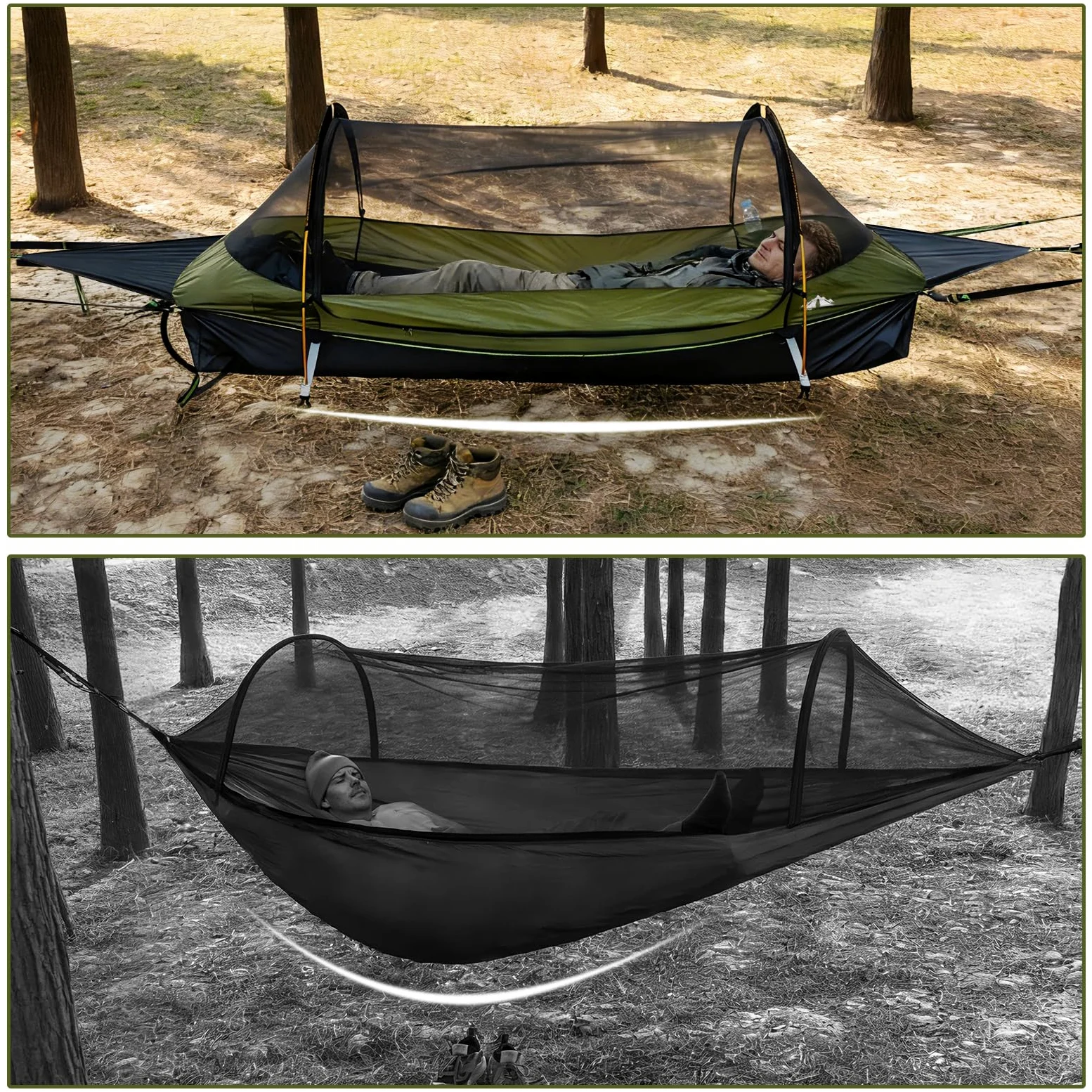 Night Cat Hängemattenzelt mit Flachem Boden für 1 Person mit Moskitonetz Wasserdichter Abdeckung und Zusätzlichem Stauraum Wandern Camping im Garten Hinterhof Wild