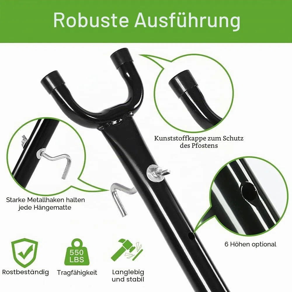 Goutime 2,6m Doppelhängematte mit Ständer, 250 kg Tragfähigkeit, inklusive tragbarer Tragetasche, perfekt für Indoor-Außenterrasse, Terrasse, Hof, Balkon (blau und grün)