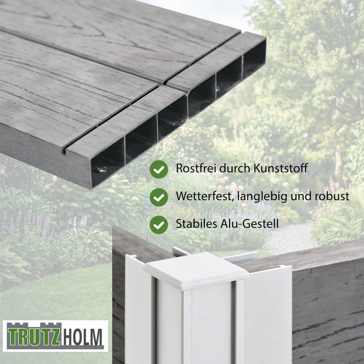 TRUTZHOLM Hochbeet mit Mährobotergarage 2in1 Holzoptik 73x79x56 cm Rasenroboter Garage Pflanzkasten anthrazit