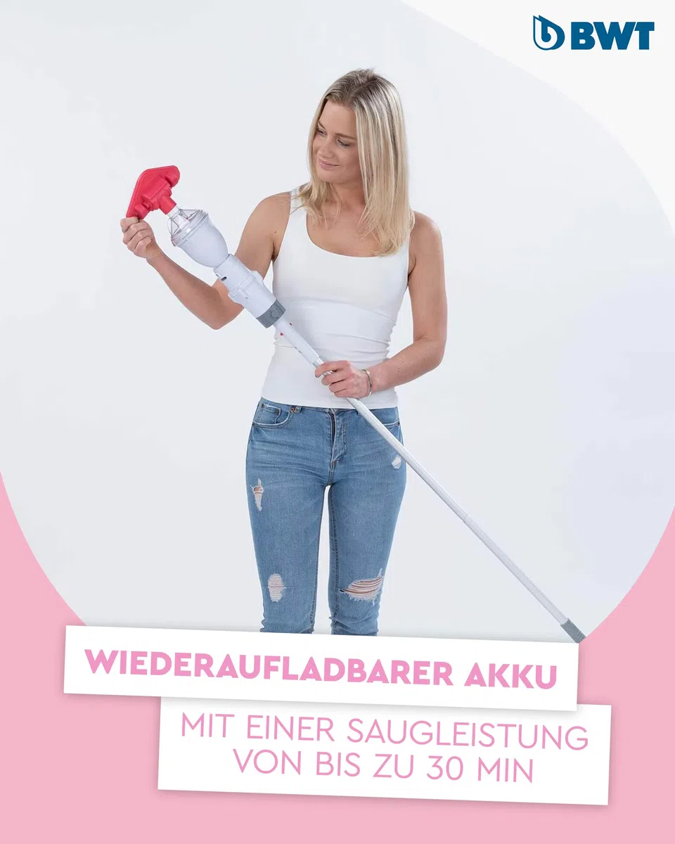 BWT Poolsauger BC02 (mit Standard-Poolstange) | Effektive Reinigung von freistehenden Pools und Pools bis 10 m³ | Kabelloser Betrieb mit maximaler Bewegungsfreiheit | Hohe Saugleistung