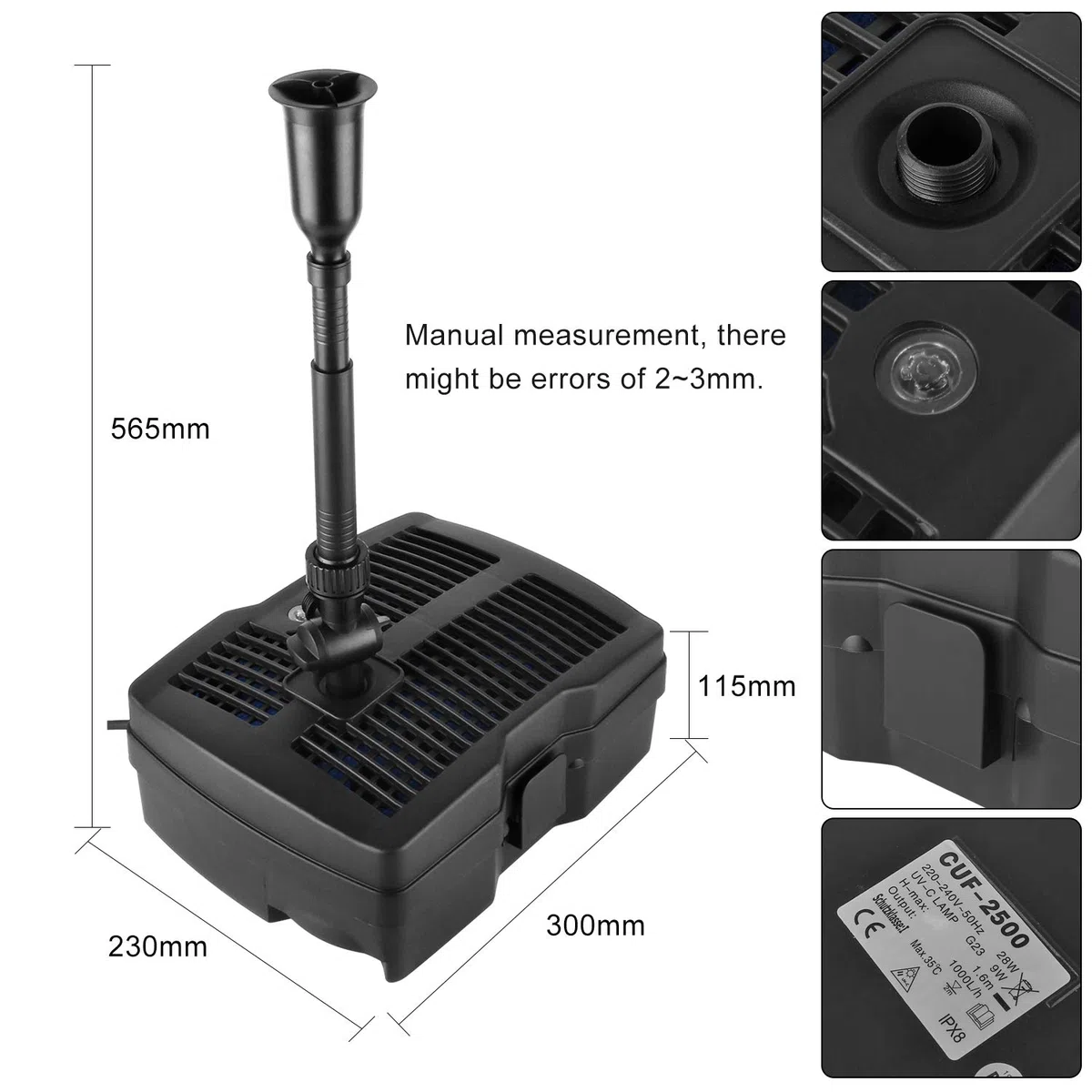 4 in 1 Teichpumpe Springbrunnenpumpe mit Filter UV-Klärer Wasserspielpumpe Bachlaufpumpe Stromkabel für Garten- und Springbrunnengestaltung（28W）