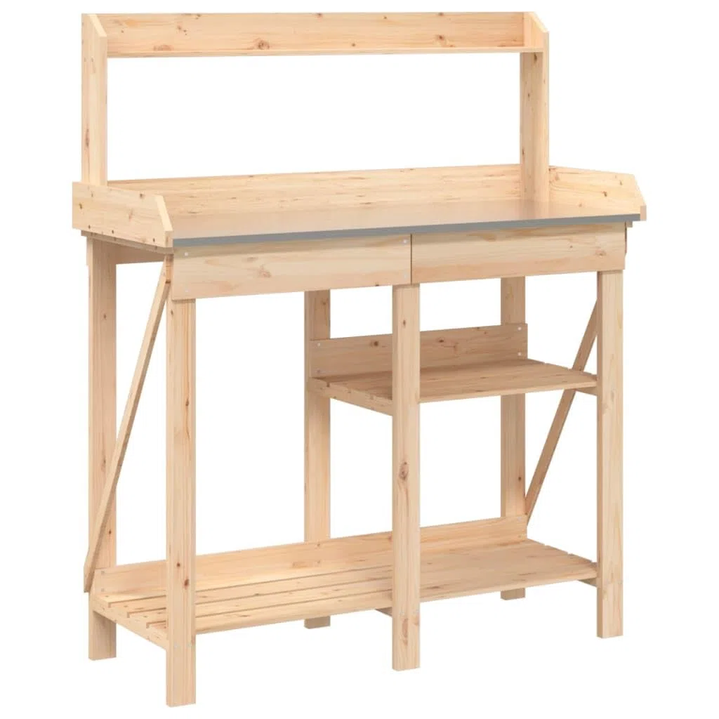 vidaXL Pflanztisch, Gärtnertisch mit Ablage Schublade, Arbeitstisch für Garten Terrasse, Blumentisch Umtopftisch, Massivholz Tanne