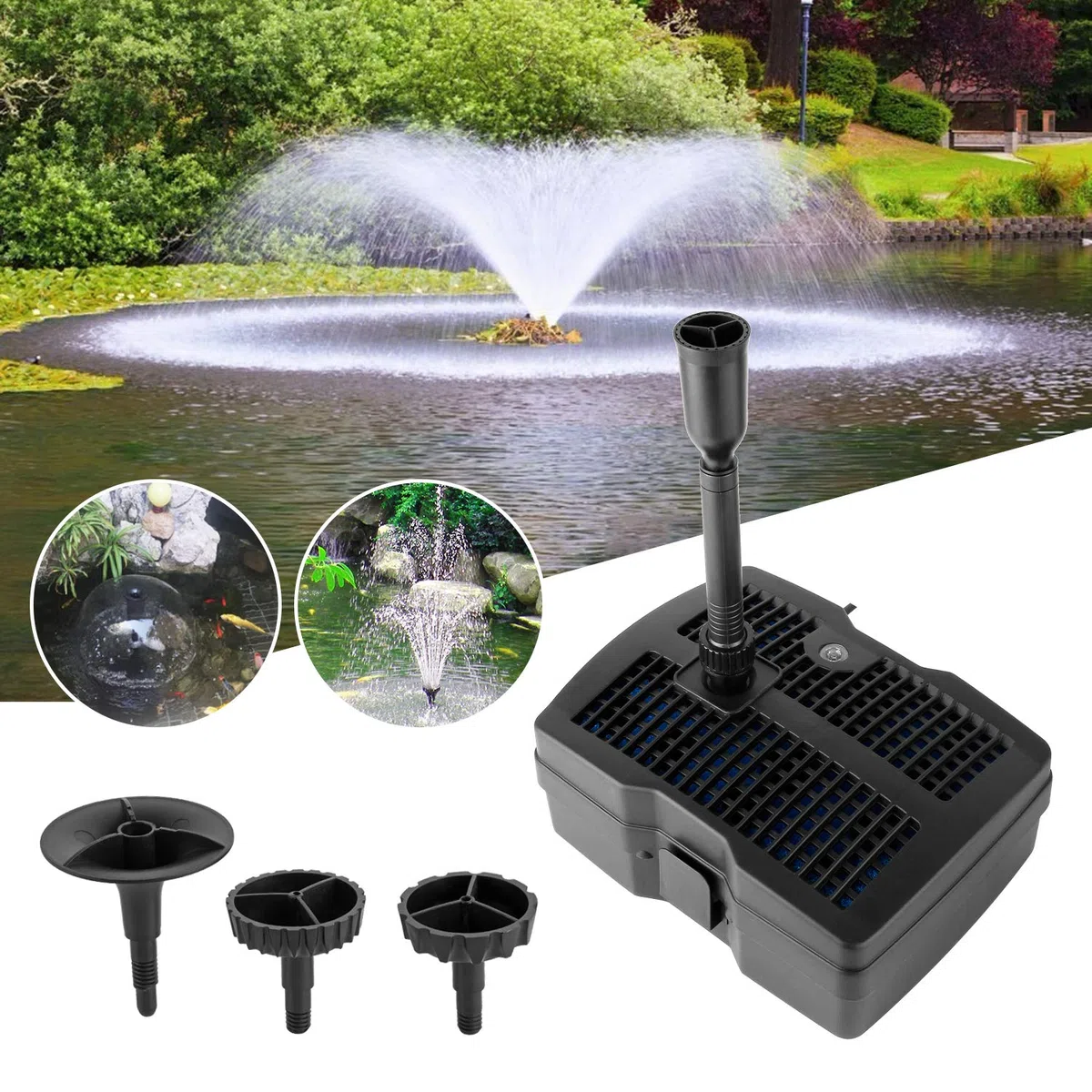 4 in 1 Teichpumpe Springbrunnenpumpe mit Filter UV-Klärer Wasserspielpumpe Bachlaufpumpe Stromkabel für Garten- und Springbrunnengestaltung（28W）