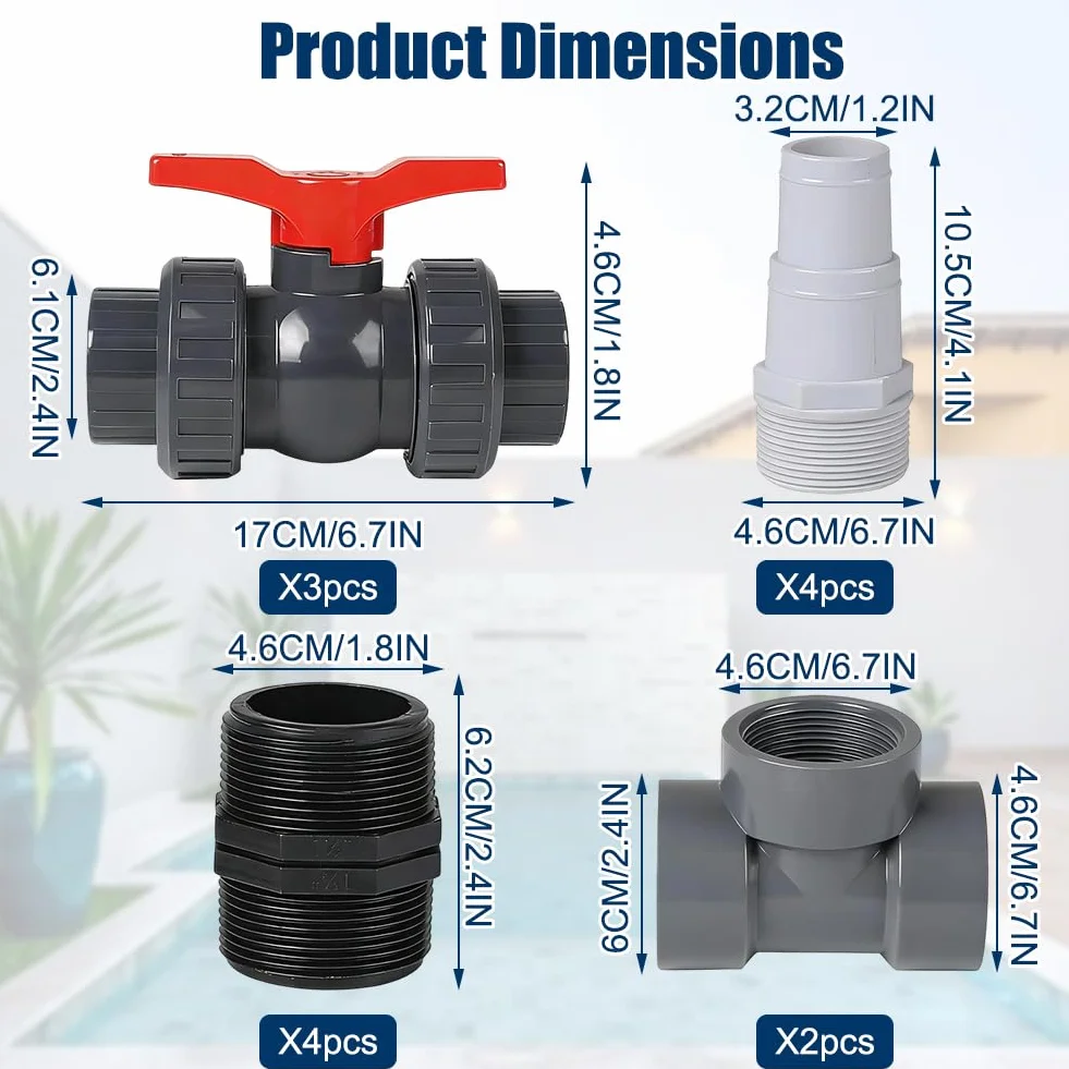 FARYODI Bypass Pool Set 50 mm, Pool Anschluss mit 32mm 38mm Schläuchen, Bypass Set