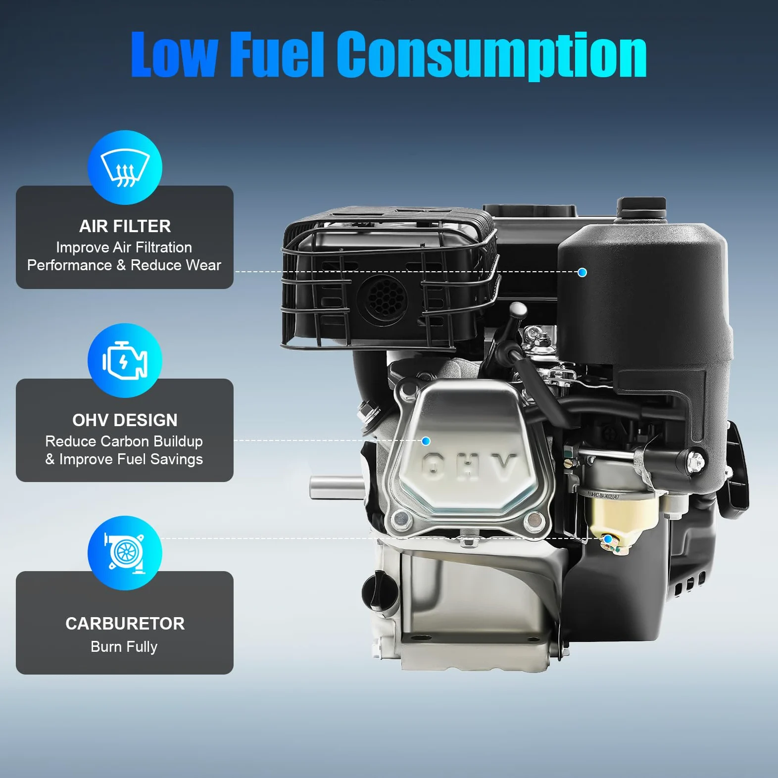 7.5PS 4-Takt-Benzinmotor, 212CC Standmotor, Go-Kart Motor mit Schalldämpfer & 3.6L Tank, 1 Zylinder Engine Benzin Motor, Viertaktmotor Leichtstartmotor, 3600 U/min