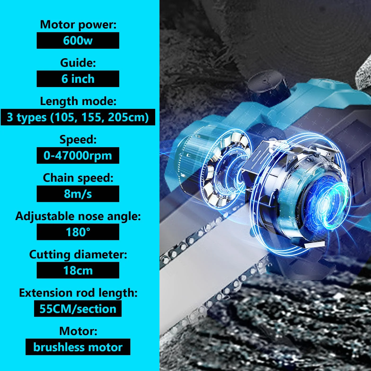 Akku Hochentaster Ast Kettensäge Profi-Astsäge kompatibel mit Makita 18V, 6 Zoll Bürstenlose 2 in 1 Astsäge mit Teleskopstiel und Teleskop Elektro Hochentaster Asts-äge Arbeitshöhe 4,5m (on Akku)