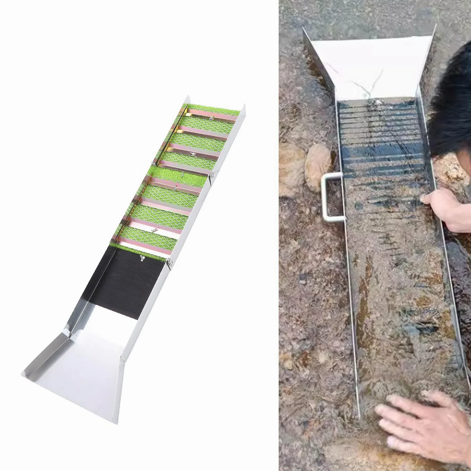 Fabater Zusammenklappbare Goldwaschrinne aus Aluminiumlegierung, 50-Zoll-Goldwaschrinne, Tragbares Goldwasch- und Prospektionswerkzeug für Flüsse, Goldwaschen, Prospektion und