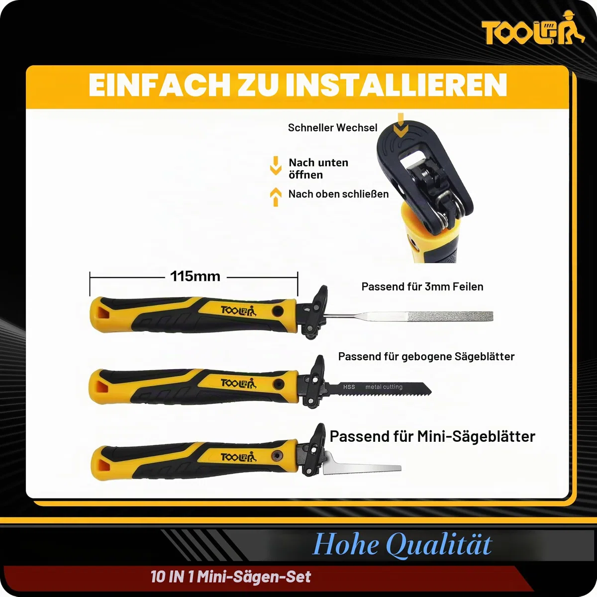TOOLAN: 10 in 1 Mini Handsäge mit gebogener Säge, Feilensatz für Holz, Metall, Kunststoff, Sheetrock, Tragbares Feilenset