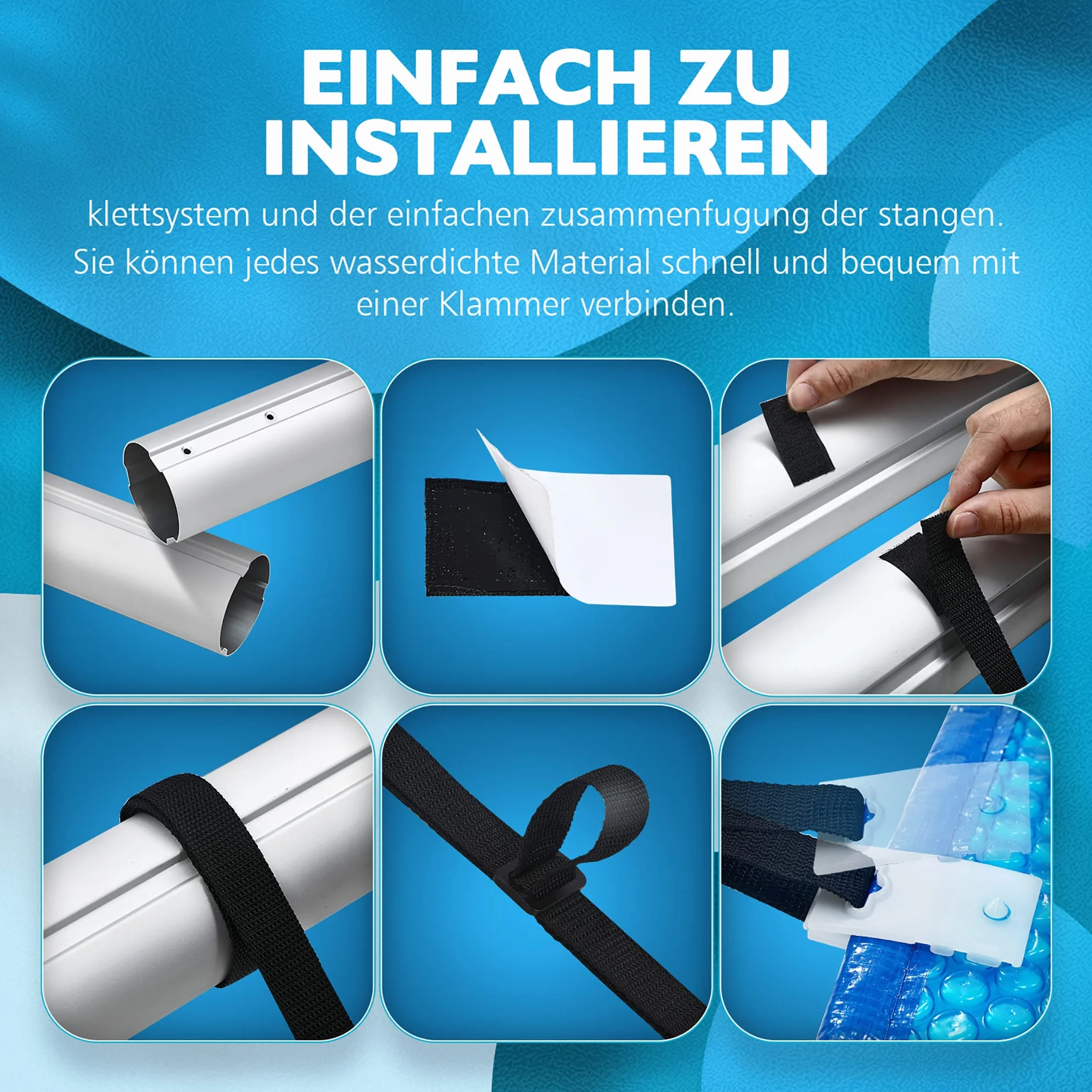 FIVMEN Pool Aufroller Poolabdeckung 3-5,7m Aufrollvorrichtung Mobiles für Plane, Premium Aufrollsystem inkl. Bänder Einstellbar Poolaufroller, Typ A