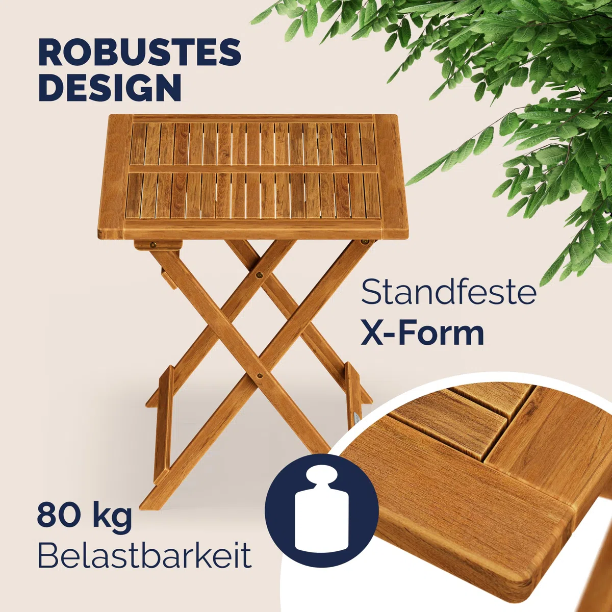 Casaria® Gartentisch Balkontisch Wetterfest Klappbar Holz 70x70cm 80kg Belastbarkeit Balkon Garten Terrasse Tisch Klapptisch Pflanztisch Akazie Braun