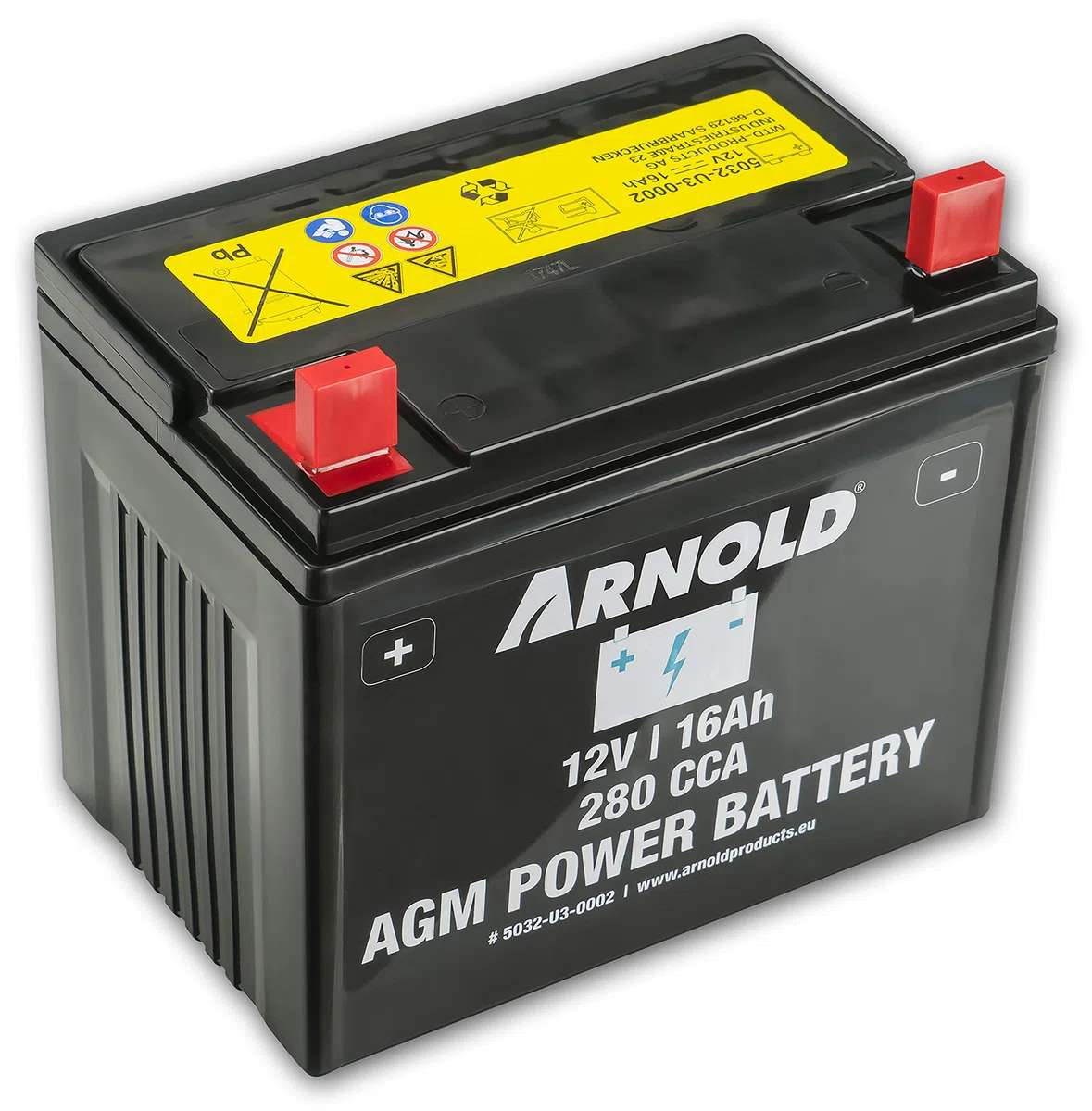 ARNOLD AGM Starterbatterie 12V 16Ah, 280 CCA für Rasentraktoren 5032-U3-0002, 12 V, schwarz