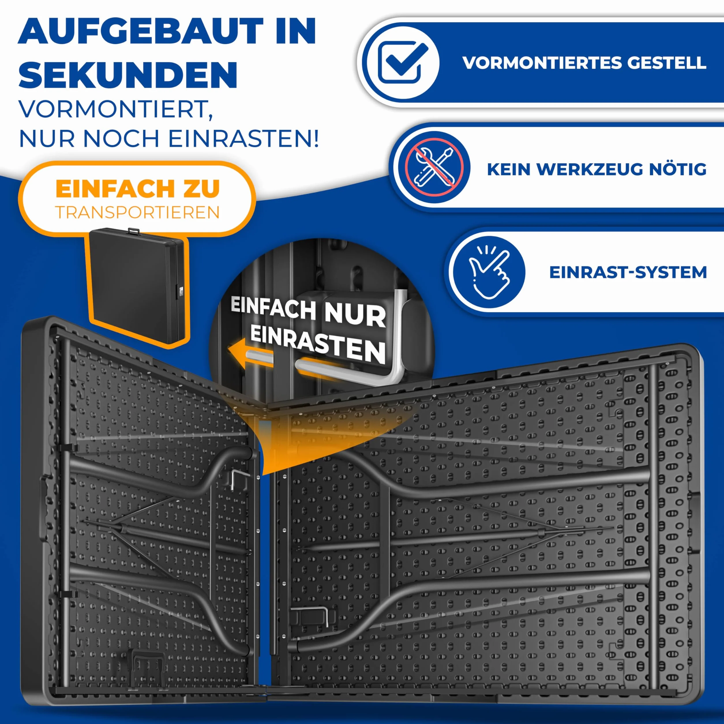 KESSER® Buffettisch Tisch klappbar Kunststoff 183x76 cm Campingtisch Partytisch Klapptisch Gartentisch für Garten, Terrasse und Balkon zusammenklappbar 6 Personen inkl. Cover & Tragegriff, Anthrazit