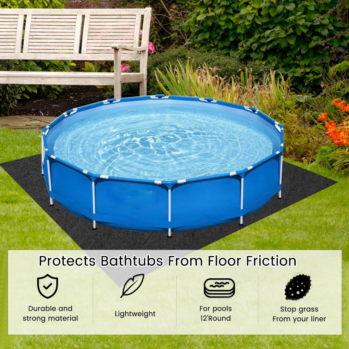 Whirlpool-Matte, Pool-Matten, Schutzboden, 4,5 m, quadratische Auskleidung, Pools, Boden, Geotextilschutz, rutschfeste Unterlage, 400 cm quadratisch, Bodenschutzmatte, Bauschutzmatte, verhindert