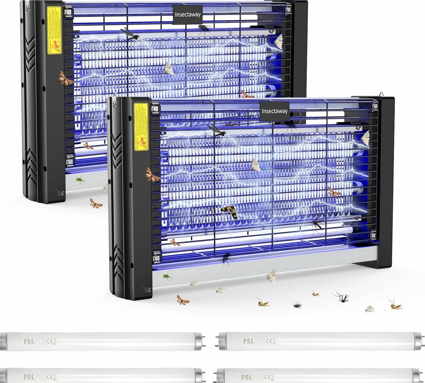 Insektenvernichter Elektrisch 2PCS, mit Doppeltem Raster, XXL, 2400 V 20W, 4 T8-Lampen, Fliegenfalle Elektrisch Mückenfalle Insektenfalle, Mückenlampe mit Wandkette für Innen AuÃŸen Mücken, Fliegen