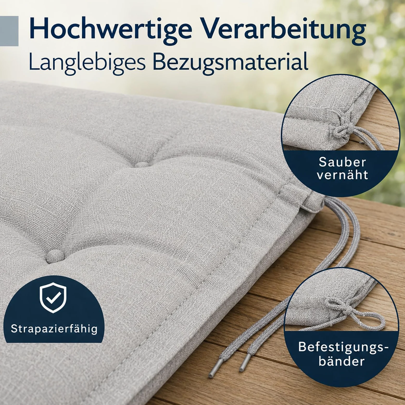 Hochlehner Auflagen 6er Set 120x50x5,5cm Anthrazit Grau Gartenstuhl Komfort | BURI Gartenstuhlauflage wetterfest mit Schaumkern, Vollvlies und Bindebändern für langlebigen Sitzkomfort im Außenbereich