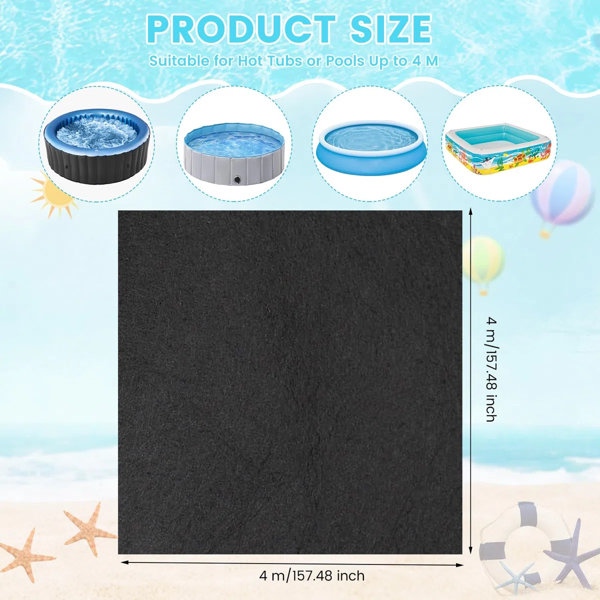Whirlpool-Matte, Pool-Matten, Schutzboden, 4,5 m, quadratische Auskleidung, Pools, Boden, Geotextilschutz, rutschfeste Unterlage, 400 cm quadratisch, Bodenschutzmatte, Bauschutzmatte, verhindert