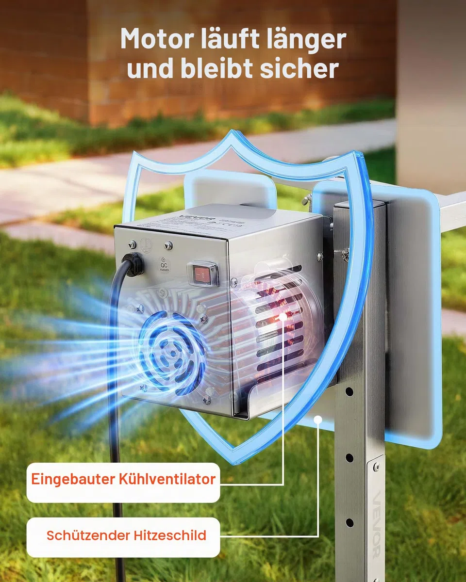 VEVOR Spanferkelgrill Lammgrill Spießbratengrill 1321 mm Rotisserie-Grill AC 220-240 V, 8-stufiges elektrisches Rotisserie-Grill-Set mit 40 kg Tragkraft, 38 W Motor Grillset für Partys