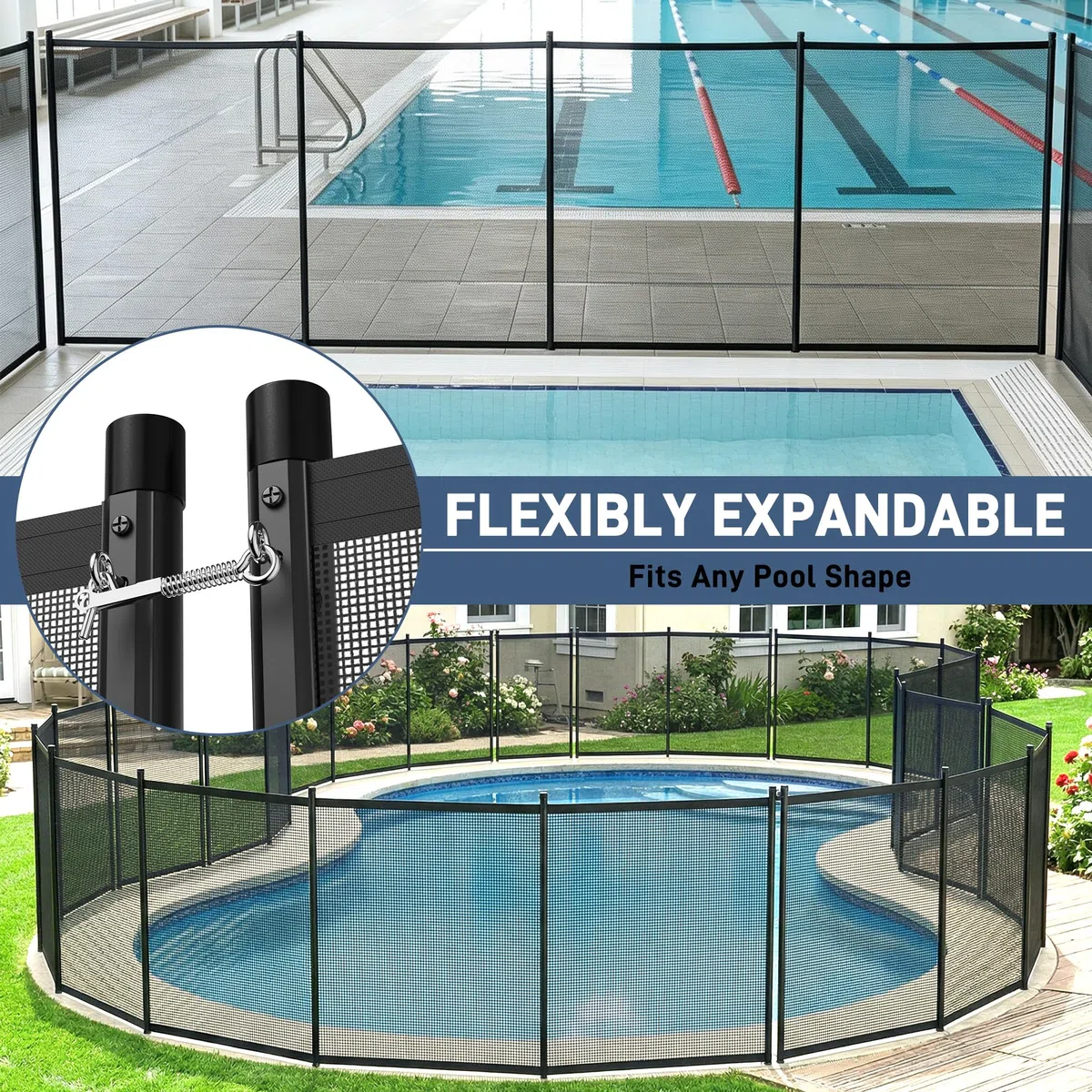 362x136cm Poolzaun Klappbare, Stecken Teichzaun mit 125cm-Hoch Polyester Gartenzaun Netz, Alurahmen & Stahl-Füße, Erweiterbar Kindersicher Poolschutzzaun für Schwimmbad, Haus & Garten