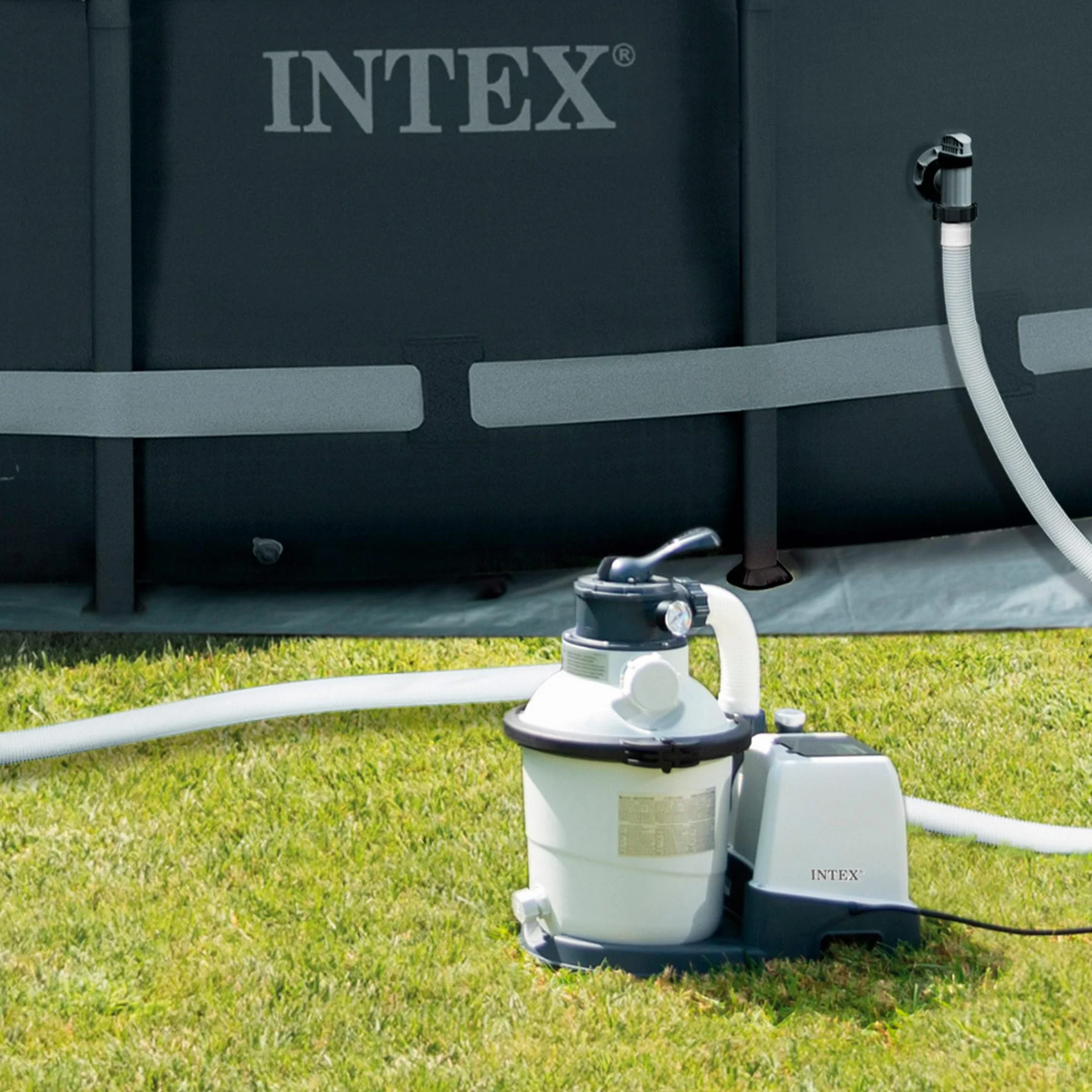 Intex 26642 – Sandfilterpumpe Krystal Clear mit RCD, Wasserdurchfluss 3500 l/h, Systemdurchfluss 2000 l/h, Kunststoff, Weiß