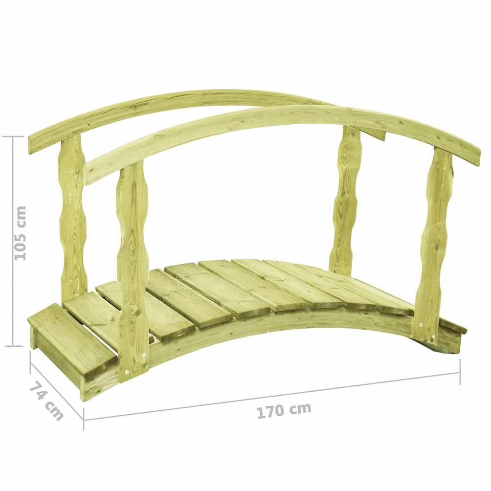 vidaXL Kiefernholz Imprägniert Gartenbrücke mit Geländer Rustikal Holzbrücke Teichbrücke Brücke Holzsteg Zierbrücke Deko 170x74x105cm