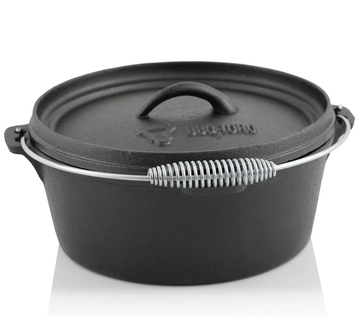 BBQ-Toro 8-teiliges Dutch Oven Set in Holzkiste | Gusseisen, bereits eingebrannt - preseasoned | Zubehör Set mit Dutch Oven, Holzkiste, Grillplatte, Stieltopf, Bratpfanne, Untersetzer, Deckelheber