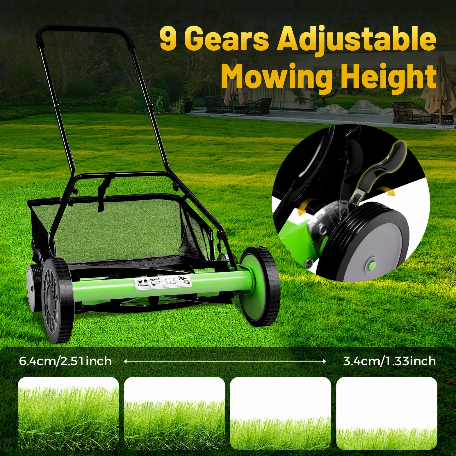 SpindelmäHer SchubspindelrasenmäHer Mit Grasfangkorb Power Push Garten Rasenmäher Hand Fangkorb Schnittbreite 41cm Höhenverstellbar Benzinbetrieben Manuell