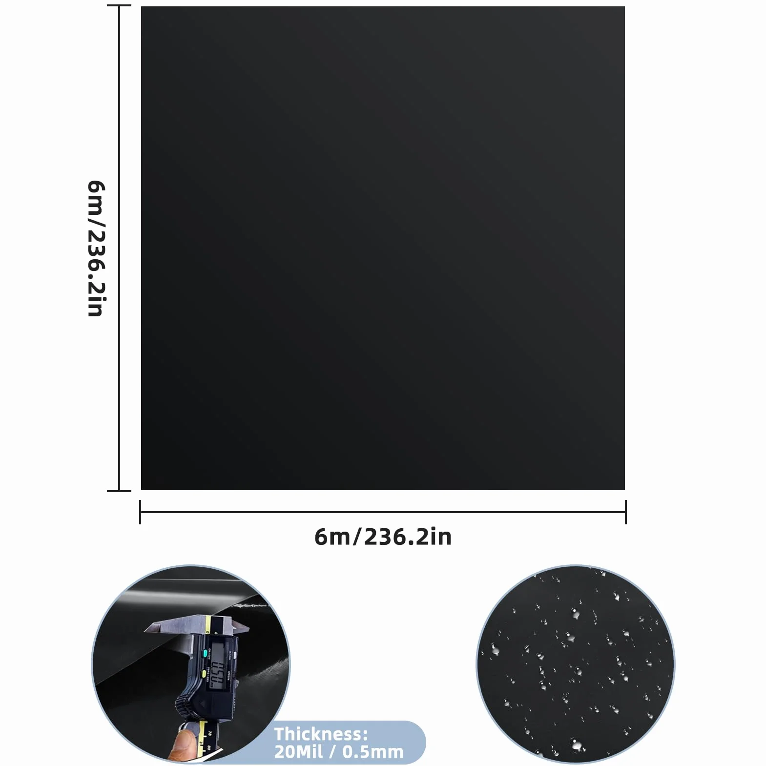 6m x 6m Teichfolie,Teichwanne Stärke 0.5mm,Schwarz HDPE Teichfolien Schwerlast,Dichtungsfolie Teichmembran Schwimmteich Folie,Flexibel Teichfolien für Fischteiche, Brunnen, Wassergarten, Wasserfall