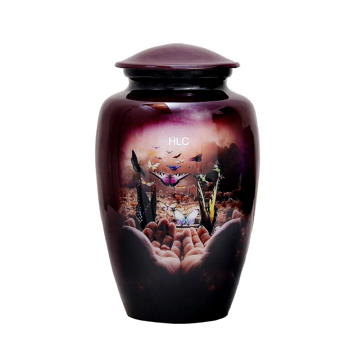 HLC Urne für menschliche Asche mit Schmetterlings-Finish – Beerdigungsurne für Erwachsene handgefertigt – erschwingliche Urne für Asche (Erwachsene 90,7 kg) – 26,7 x 15,2 cm, Einäscherungsurne