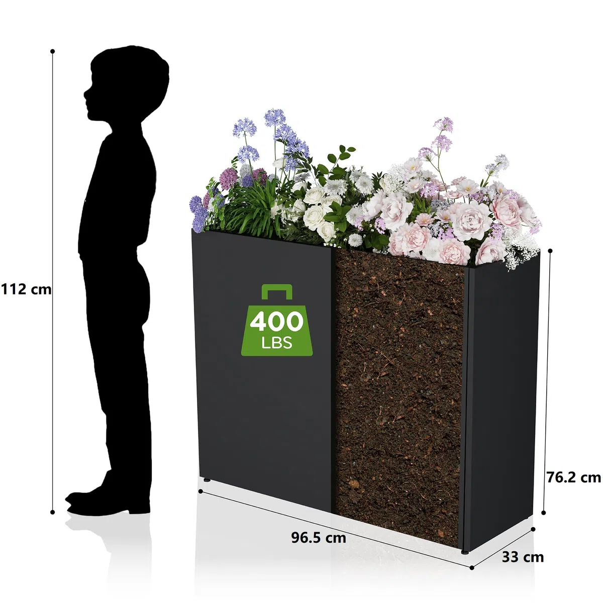 2er Set Hochbeet Metall für Balkon Garten Terrasse – Rechteckiger Pflanzkübel XXL Lang & Schmal, Wetterfester Blumenkasten für Outdoor