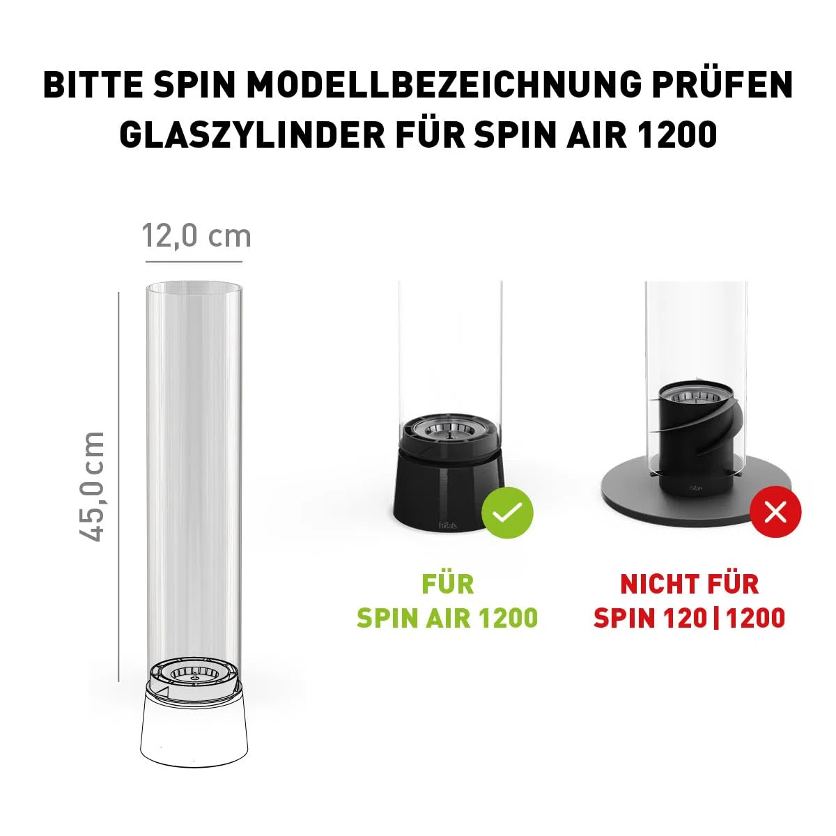 höfats - Spin air 1200 Glaszylinder - Ersatzglas für Spin air 1200 Tischfeuer aus hitzebeständigem Borosilikatglas - original Zubehör, Ersatzteil für Spin air 1200 Tischkamin - Ø 12 cm, Höhe 45 cm
