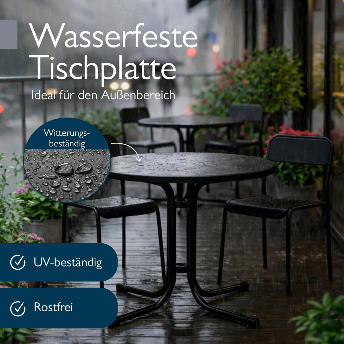 Beautissu Bistrotisch Outdoor Rund Ø 80 cm Wasserfest – Beistelltisch Balkontisch Wetterfest Gartentisch Rund Klappbar 70 cm hoch – Campingtisch Partytisch Esstisch Gastro – Schwarz Bistroni