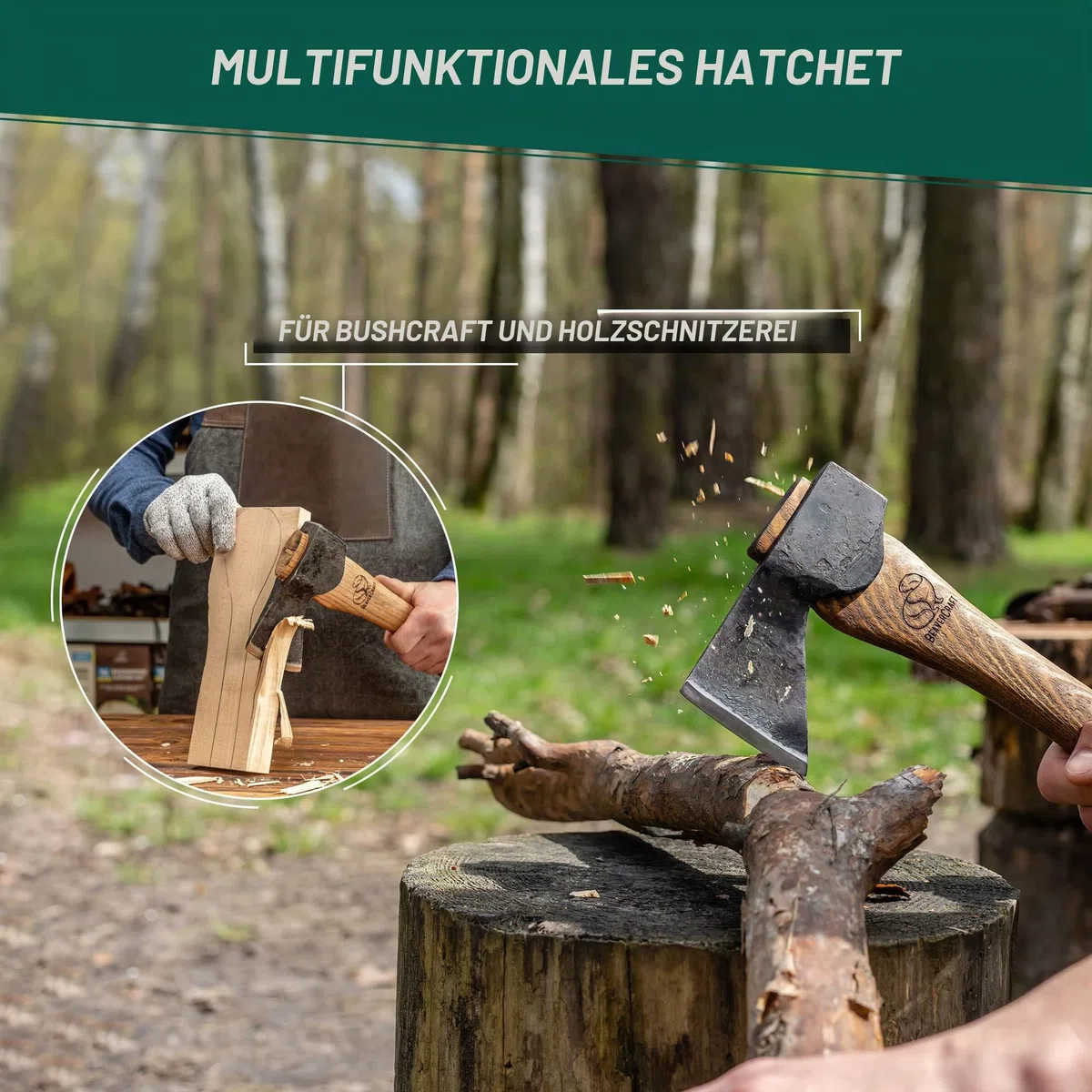 BeaverCraft Holzbearbeitungsaxt mit Scheide AX1 – Geschmiedete Axt, Bushcraft-Axt für Camping – Kleine Forstaxt zum Hacken und Spalten – Gartenaxt mit Holzgriff, Holzbearbeitungswerkzeug