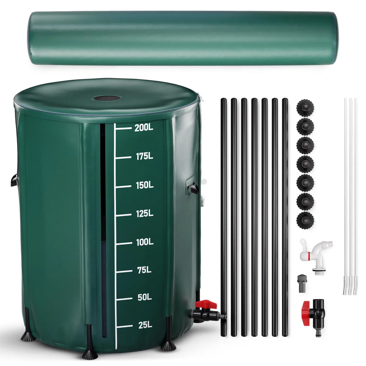 Regentonne faltbar 200L – Regenfass/Regenwassertonne/Wassertank faltbar – Wasserfass stabil – witterungsbeständig – mit Füllstandsanzeige & Air Wing System (Grün, 200L)