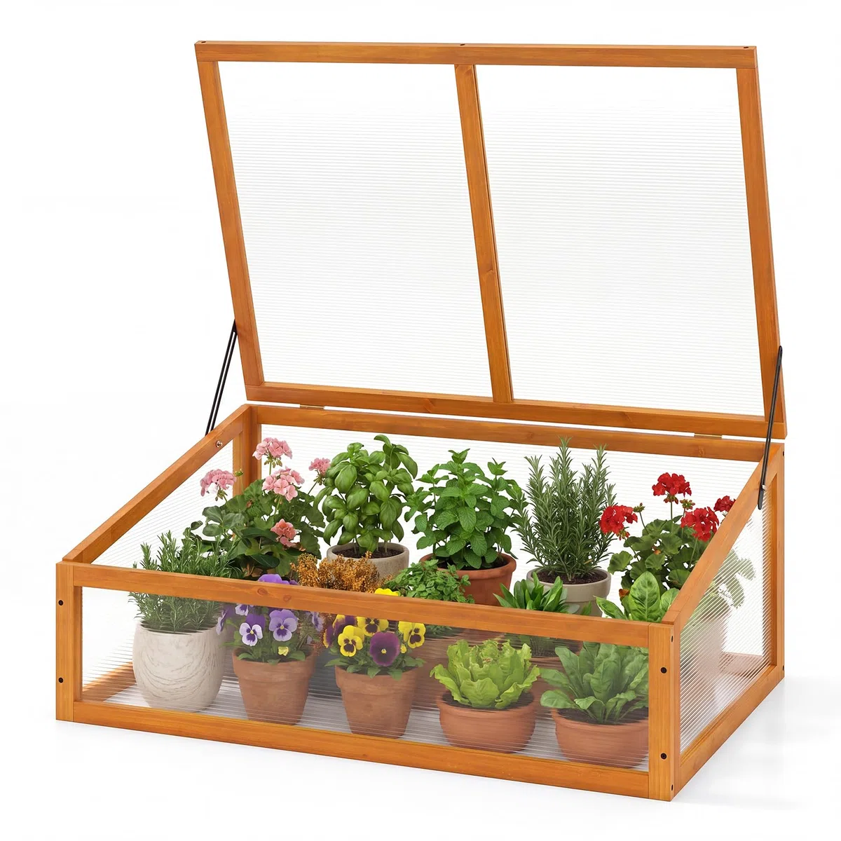 GYMAX Frühbeet Holz, Frühbeetaufsatz mit klappbares Dach, Fruhbeet Gewachshaus, Frühbeetkasten Aufsatz, Pflanzkasten für Balkon & Terrasse, 94 x 63 x 40 cm (Orange)