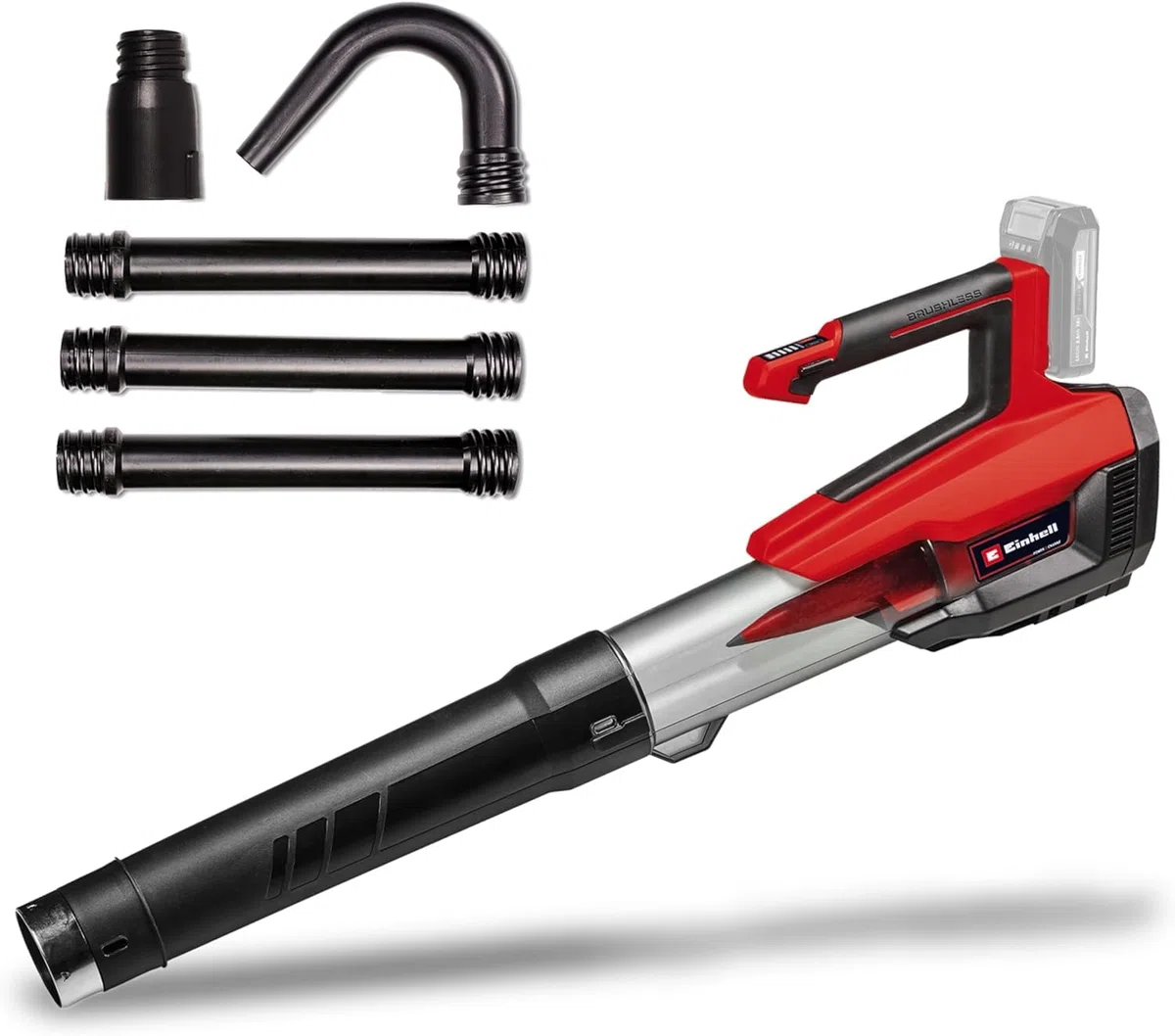 Einhell Akku-Laubbläser GP-LB 18/200 Li GK-Solo Power X-Change (Li-Ion, 18V, Axial-Impeller-Technologie, Blasleistung 670 m³/h, Dachrinnen-Reinigungsset, ohne Akku & Ladegerät), Red/black