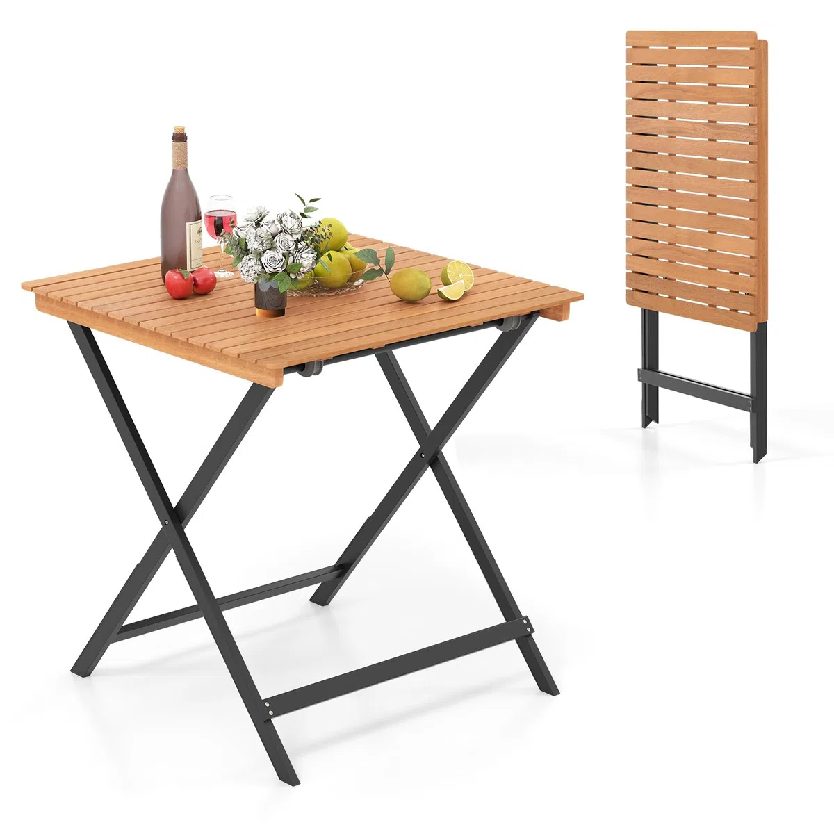 COSTWAY Gartentisch Klappbar Holz, Holztisch Wetterfest, Klapptisch aus Akazienholz, Balkontisch, quadratischer Esstisch für Garten, Balkon, Terrasse, 70 x 70 x 73 cm
