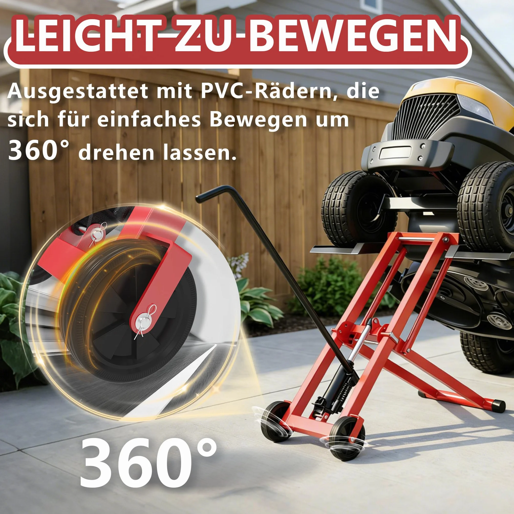 XMTECH Hydraulischer Rasentraktor Heber 227 kg – Rasenmäher Traktor Hebebühne für Aufsitzmäher & ATV, 3-fach höhenverstellbar bis 65,5 cm, klappbar, Rasentraktor Zubehör Hebevorrichtung