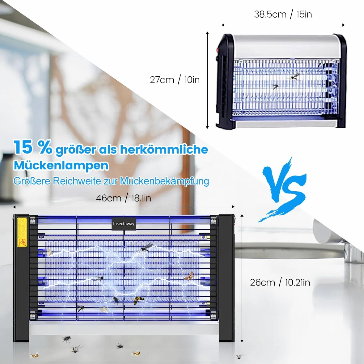 Insektenvernichter Elektrisch 2PCS, mit Doppeltem Raster, XXL, 2400 V 20W, 4 T8-Lampen, Fliegenfalle Elektrisch Mückenfalle Insektenfalle, Mückenlampe mit Wandkette für Innen AuÃŸen Mücken, Fliegen