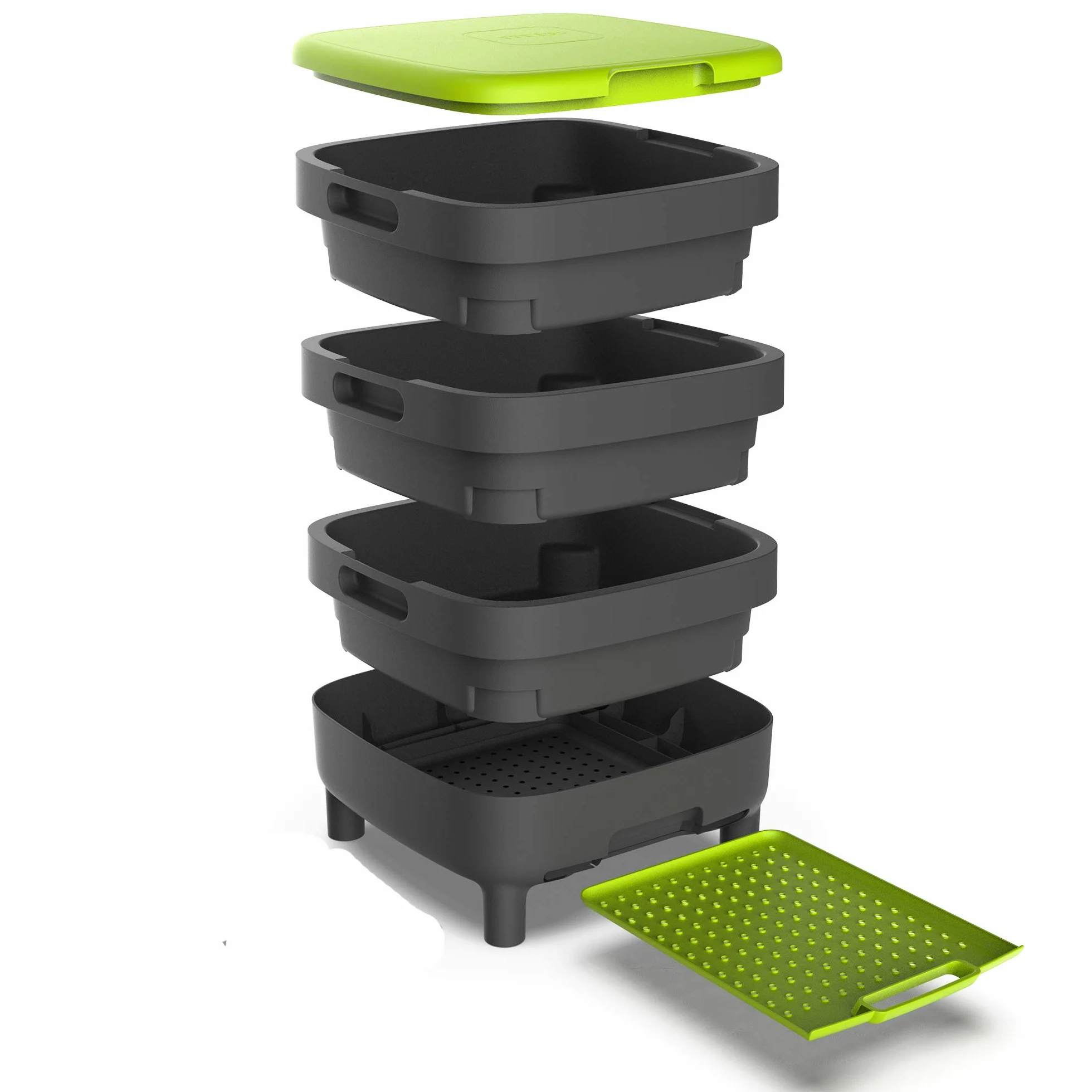 WormBox TinyWorm Design & Compact I 3-Etagen-Wurmkomposter. I 500 gr Kompostwürmer / 1000 STK. I Komplett-Set I Schublade I Kunststofffüße