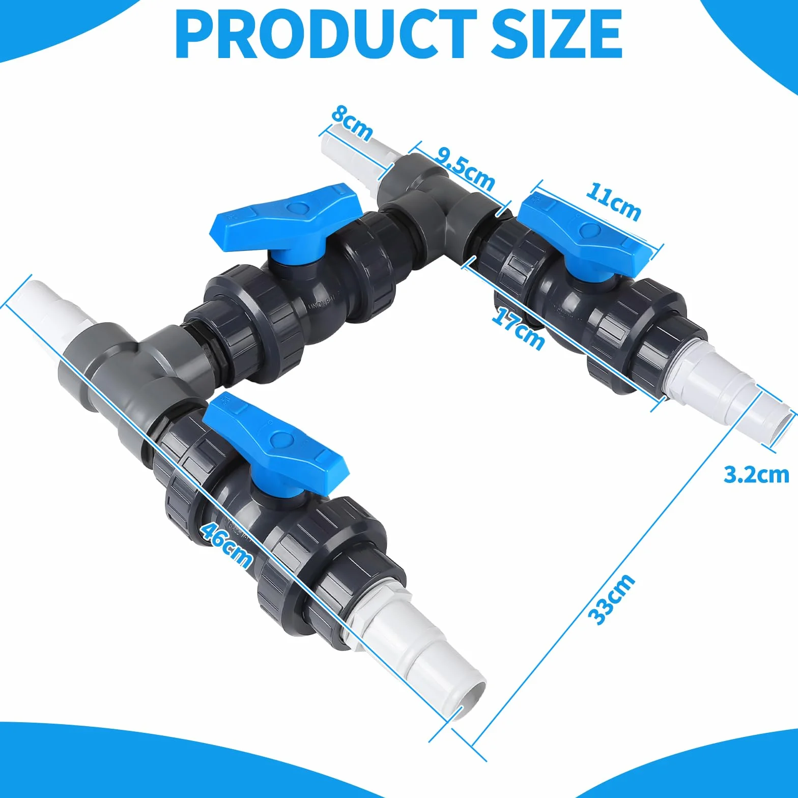 SWAWIS Pool Bypass Set 32/38mm Wärmepumpe Pool Bypass Poolheizung Wärmepumpe Solar Heizung PVC Rohr Kugelhahn DN50, Präzise Regulierung des Wasserdurchflusses
